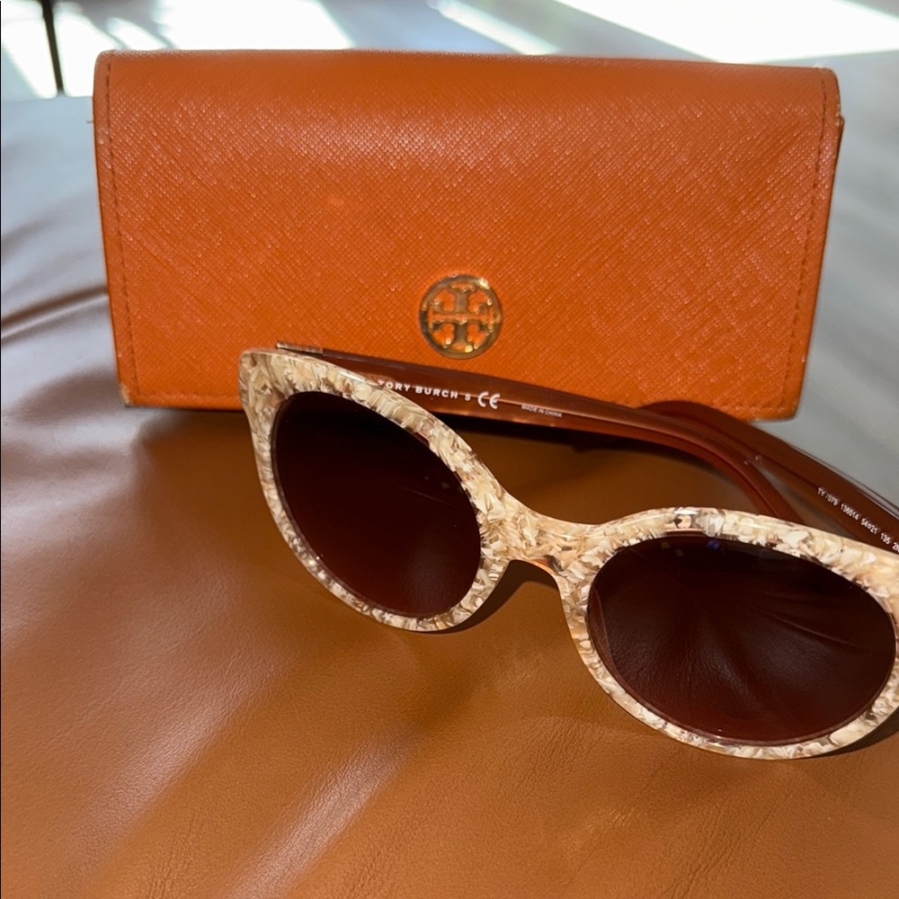 Tory Burch Orange and Brown Sunglasses with Gold Aviator Design